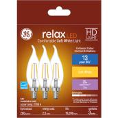 GE Relax HD Soft White 25W Replacement LED Decorative Clear Bent Tip Candelabra Base CAC Light Bulbs (3-Pack)