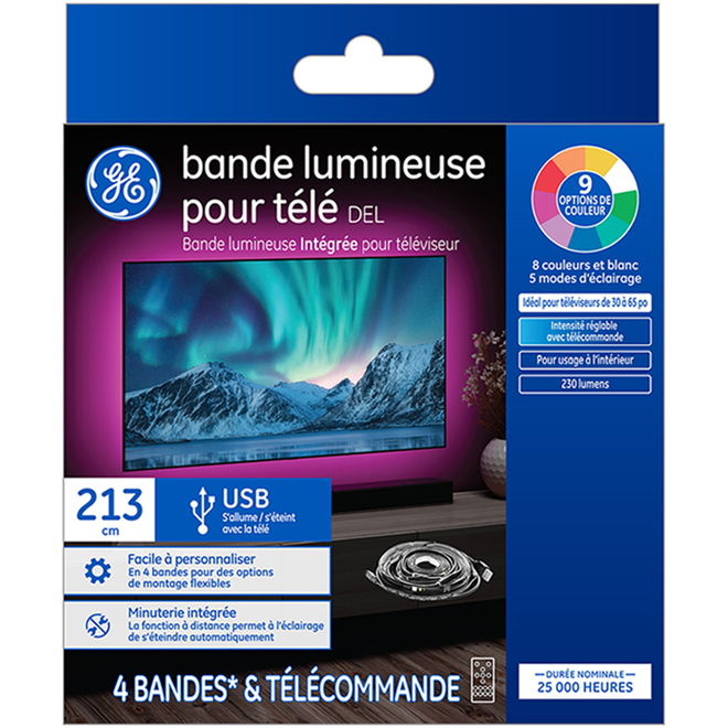 Ensemble de bande lumineuse GE à DEL RGBW à changement de couleur pour de télévision (paquet de 1)