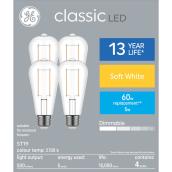 GE Classic 60-Watt EQ ST19 Soft White Dimmable LED Light Bulb (4-Pack)