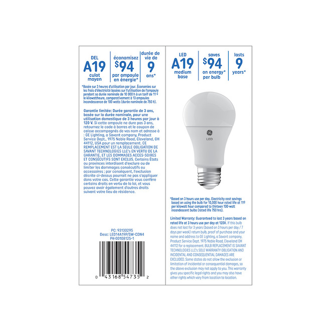 Ge Basic 100-Watt EQ A19 Soft White LED Light Bulb (4-Pack)