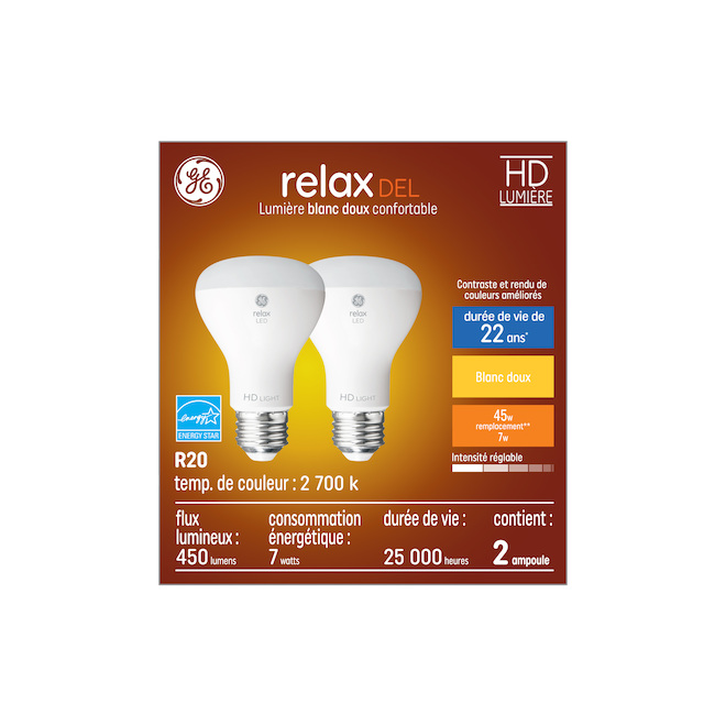 GE Relax 45-Watt EQ R20 Soft White Dimmable LED Light Bulb (2-Pack)