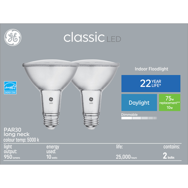 GE Classic 75-Watt EQ PAR30 Daylight Dimmable LED Light Bulb (2-Pack)