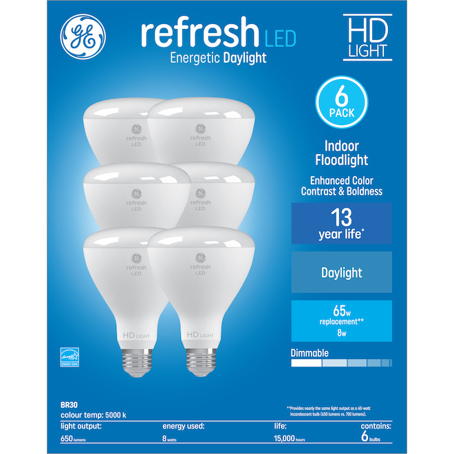 GE Lighting Refresh 65-Watt EQ LED BR30 Daylight Dimmable Flood Light Light Bulbs (6-Pack)