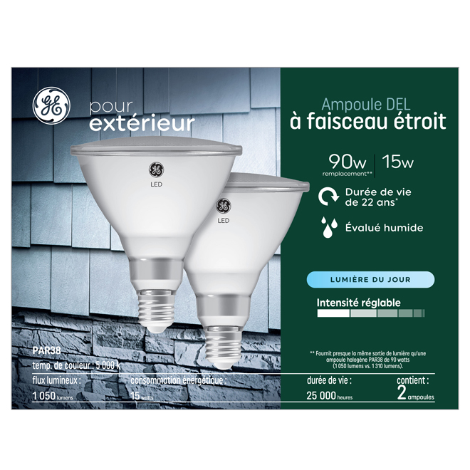 Ampoule DEL PAR38 90W GE Lighting lumière du jour, paquet de 2