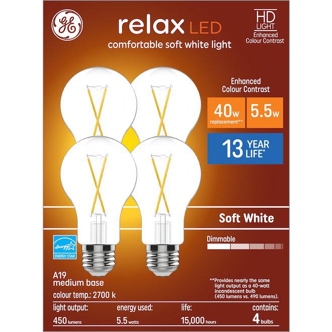 GE Lighting Soft White 40 W LED Bulb Medium base A19 - 4-Pack