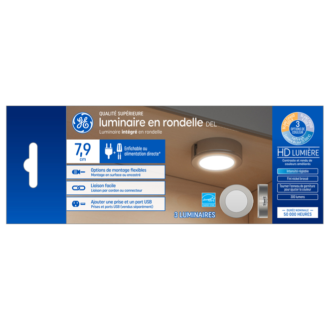 Rondelles d'éclairage à DEL en plastique brun branchable 3 po GE Lighting 3/pqt