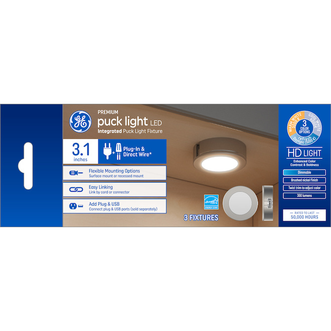 GE Lighting 3-Pack Brown 3-in Plug-In Plastic LED Light Puck