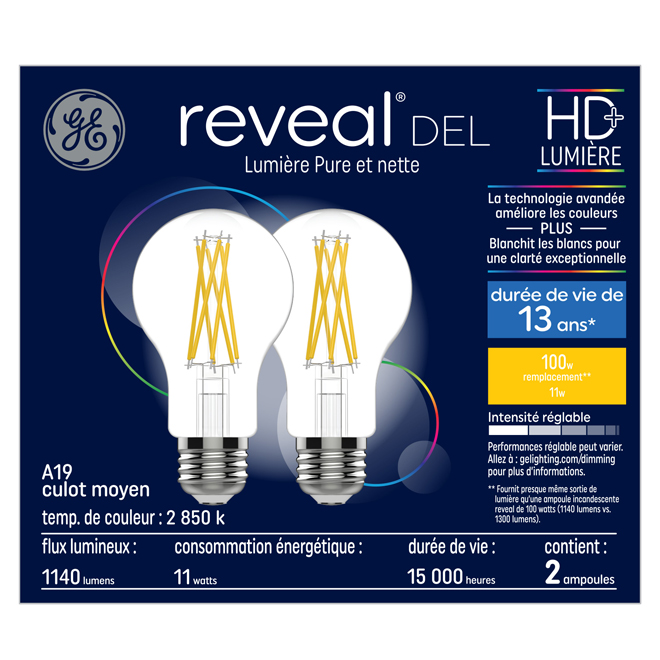 Ampoule DEL 100W A19 à culot moyen GE Lighting, paquet de 2