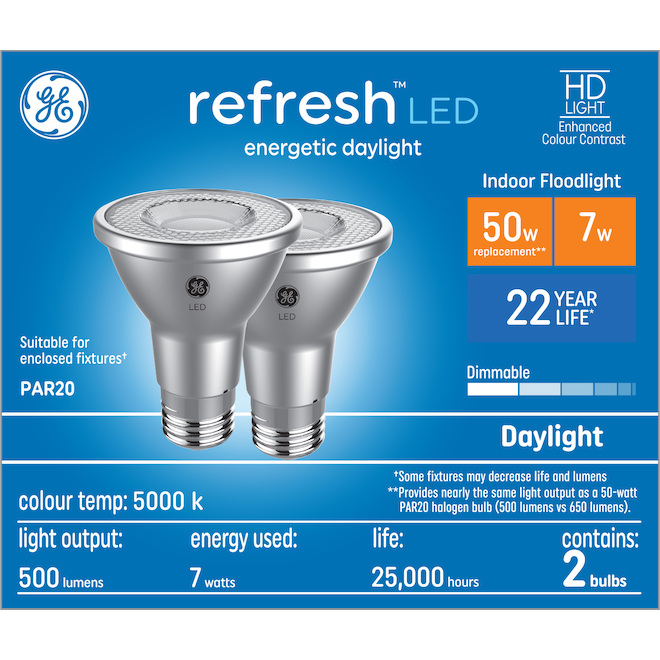 GE Lighting Day Light 50W PAR20 LED Bulb, 2-Pack