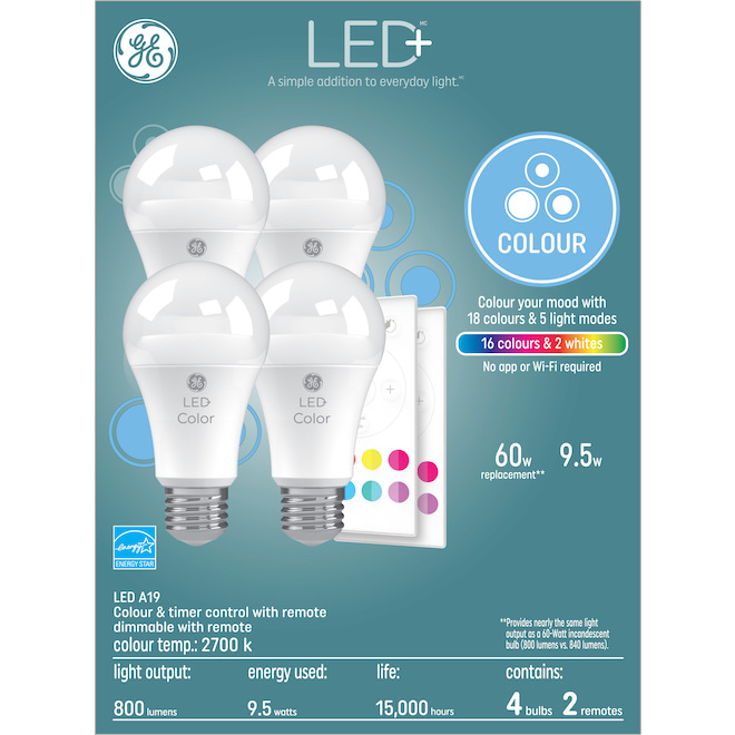 GE Lighting LED 60W A19 Dimmable Light Bulb, 4-Pack