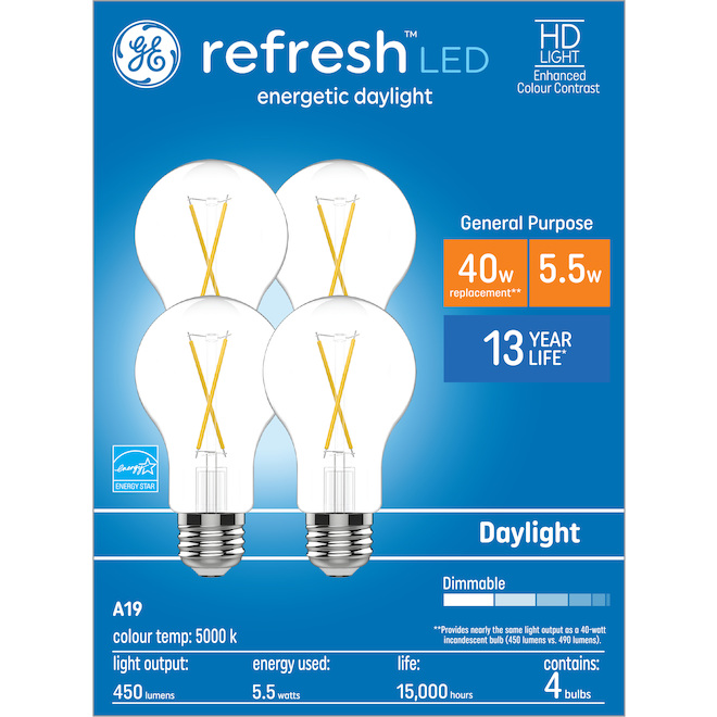 GE Lighting A19 40W Dimmable LED Bulb, 4-Pack