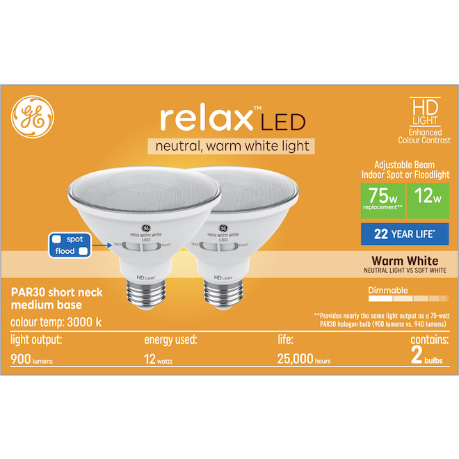 GE Lighting Medium Base PAR30 75W LED Bulb 2-Pack (Warm White)