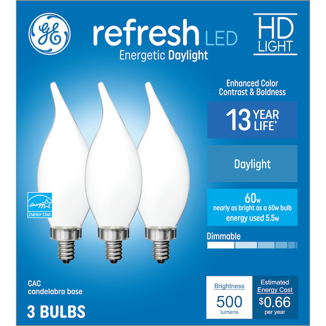 GE Lighting Daylight Bent Tip 60W LED Bulb, 3-Pack