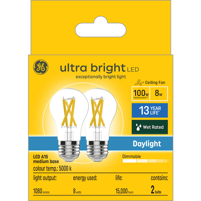 GE Lighting A15 100E Dimmable Daylight LED Bulb, 2-Pack 93131267