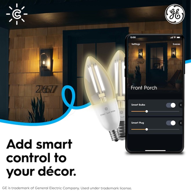 GE Lighting Smart Soft White LED Bulb E26 60W, 2-Pack