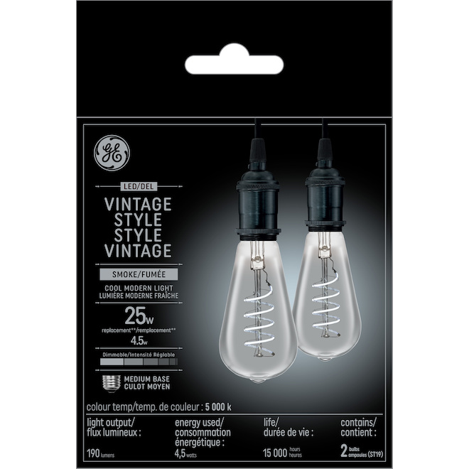 GE Lighting Smoke Edison ST19 25W LED Bulb, 2-Pack