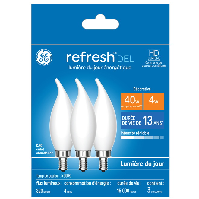 Ampoule DEL de jour givré de 40W GE Lighting, paquet de 3