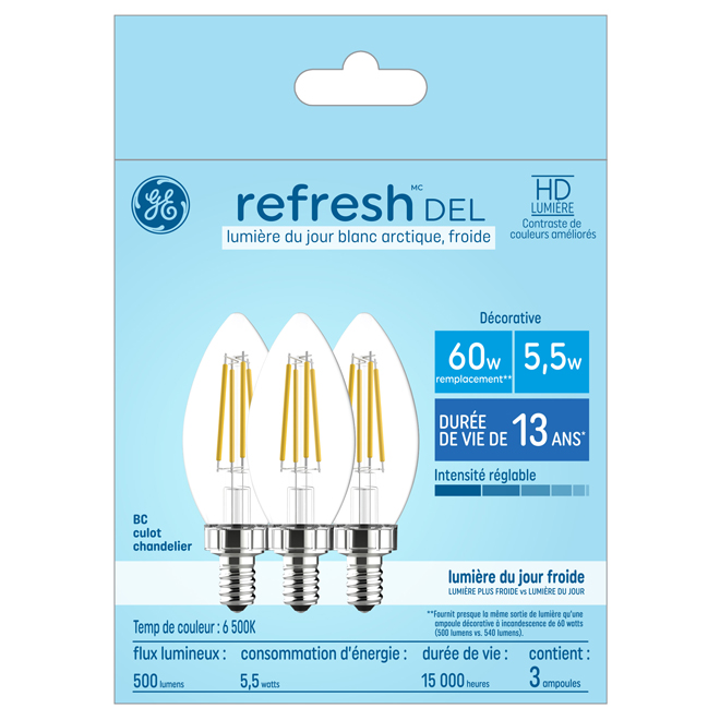 GE Lighting Daylight 60W Tip LED Bulb, 3-Pack