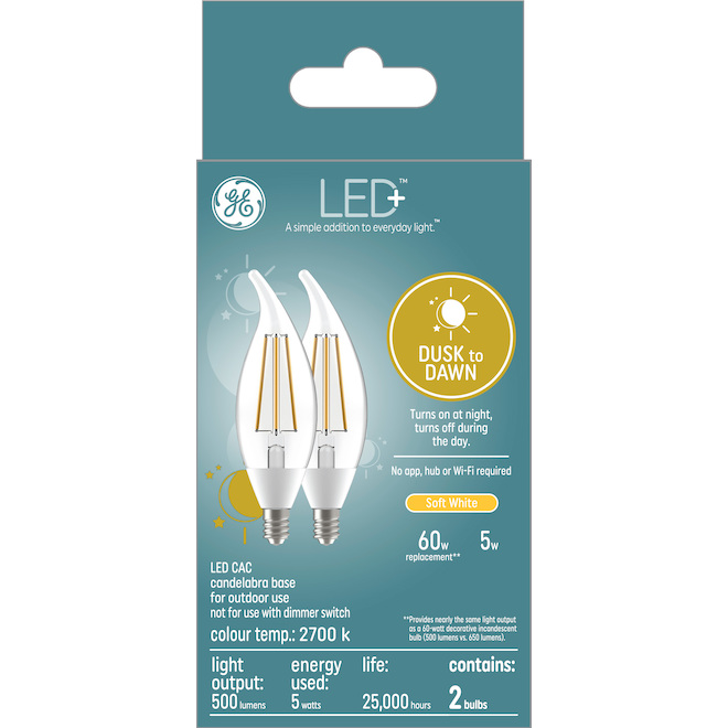 GE Lighting 60W Outdoor Soft White Security LED Bulb, 2-Pack