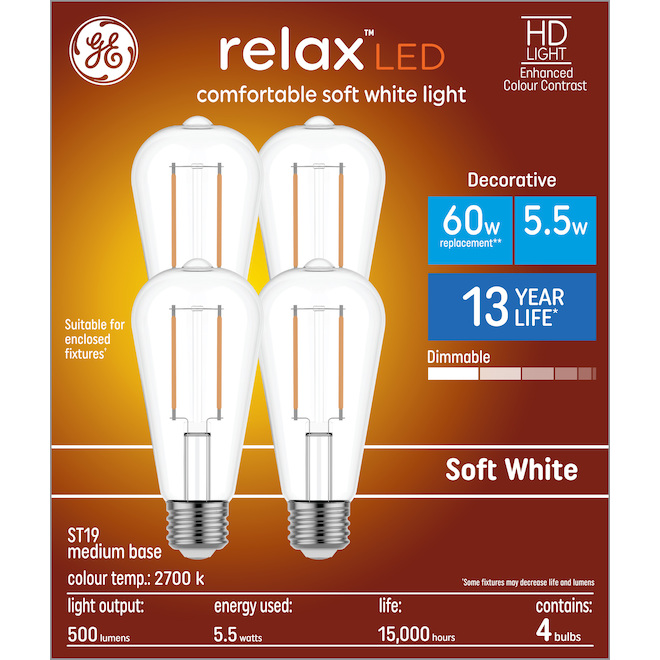 GE Lighting Relax Soft White ST19 60W EQ LED Bulb - 4-Pack