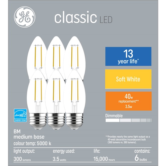 GE Lighting Classic 40W E26 Soft White LED Light Bulb - 6-Pack