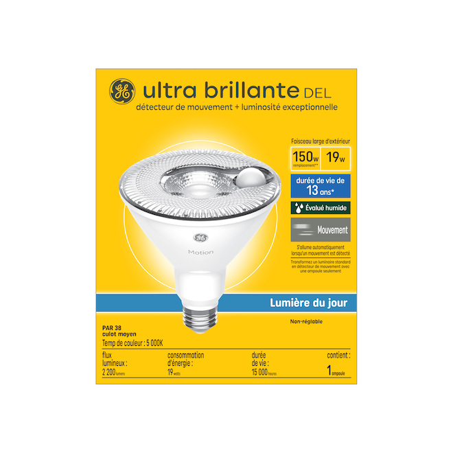 Ampoule DEL GE Ultra Bright à détecteur de mouvement de 150W EQ, 5000K, 1/pqt