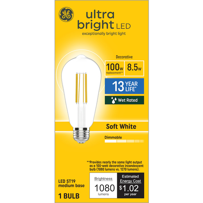 GE Ultra Bright 100W EQ ST19 Medium Base Decorative LED Light Bulb - Soft White - 1-Pack