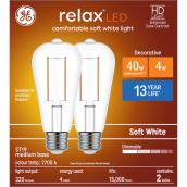 GE Ligthing Relax HD 40W EQ ST19 Medium Base LED Bulb - 2700K - 2-Pack