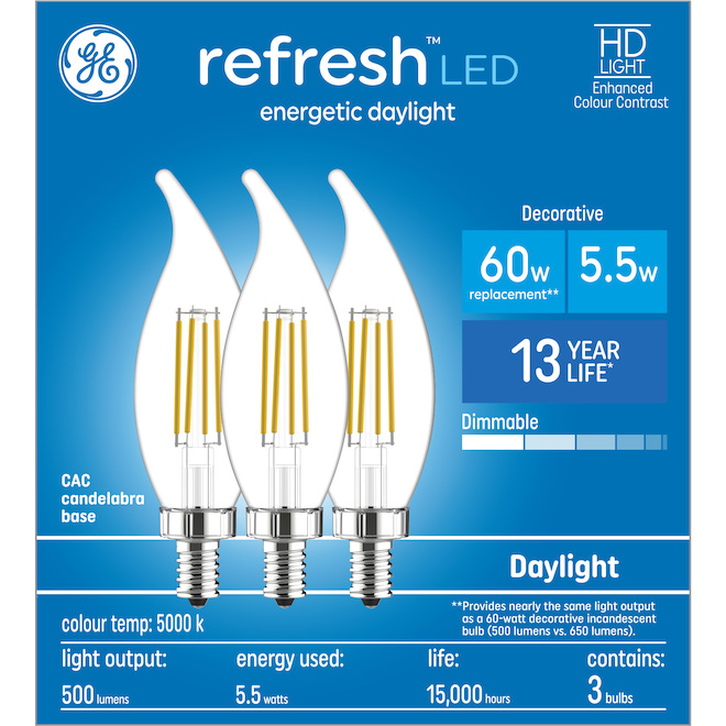 GE Refresh 60W EQ CAC Daylight Dimmable Light Bulb - 3-Pack