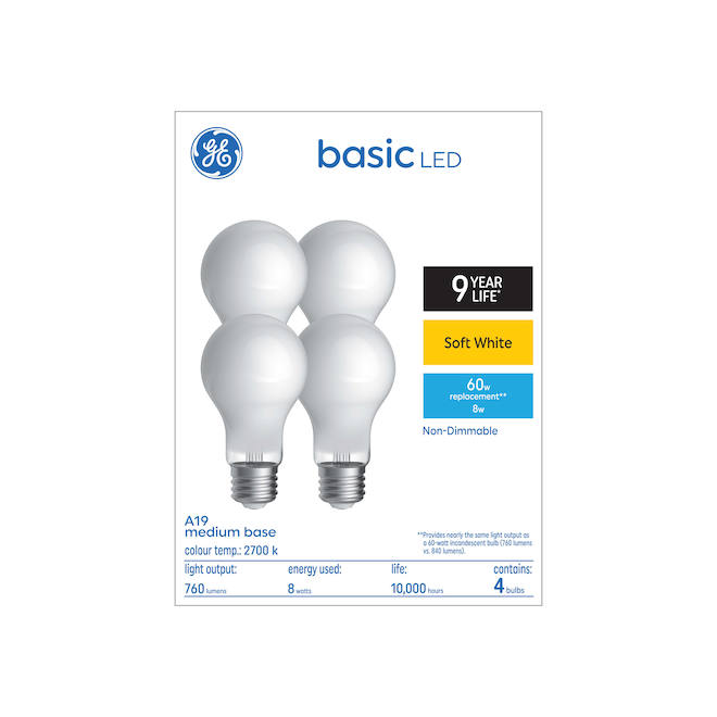 GE Classic Soft White 60 W Replacement Frosted General Purpose A19 LED Light Bulbs (4-Pack)