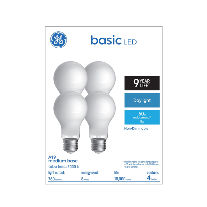 GE Classic Daylight 60 W Replacement Frosted General Purpose A19 Light Bulbs - 4/Pack