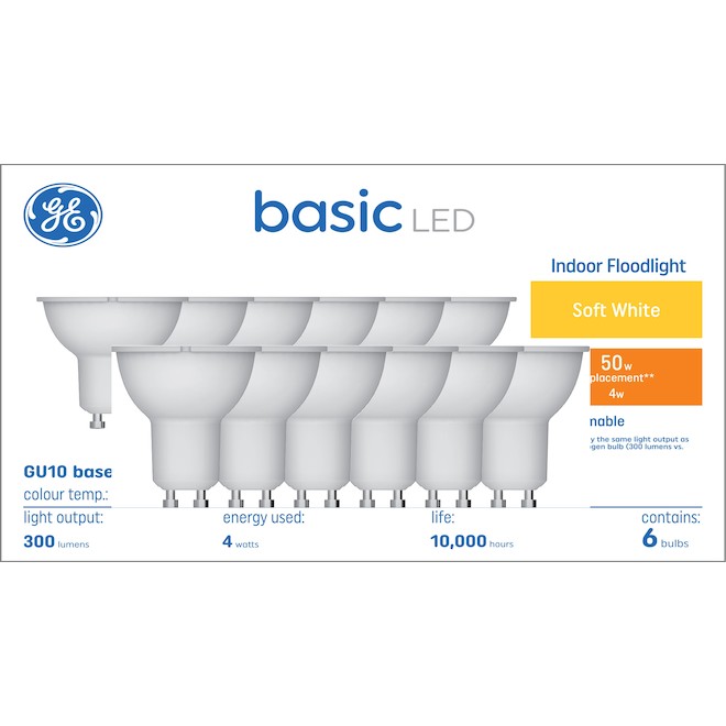 GE Lighting GU10 50W Floodlight Soft White LED Bulb, 12-Pack