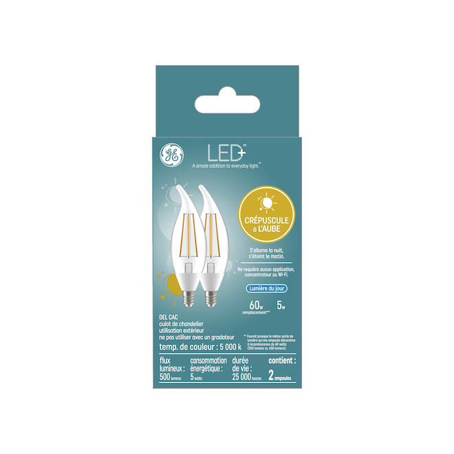 Ampoule de sécurité DEL à détection solaire de 60W GE Lighting, paquet de 2