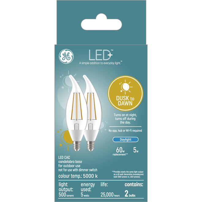 GE Lighting 60W Sunlight Sensor Security LED Bulb, 2-Pack