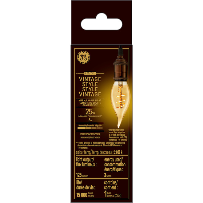 GE Lighting CA11 25W Tip Amber LED Bulb