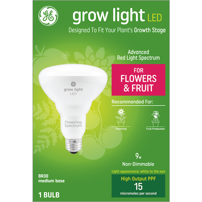 GE Grow Light LED 9W Advanced Red Light Spectrum BR30 Light Bulb- 1-Pack