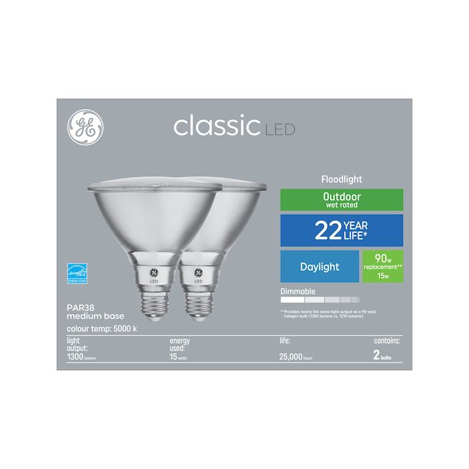 GE Lighting Classic PAR38 90-W Daylight Medium-Base LED Outdoor Floodlight Bulbs - 2/Pk