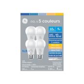 GE Lighting LED Bulb 60W A19 2700K 5 Colors 4/pk