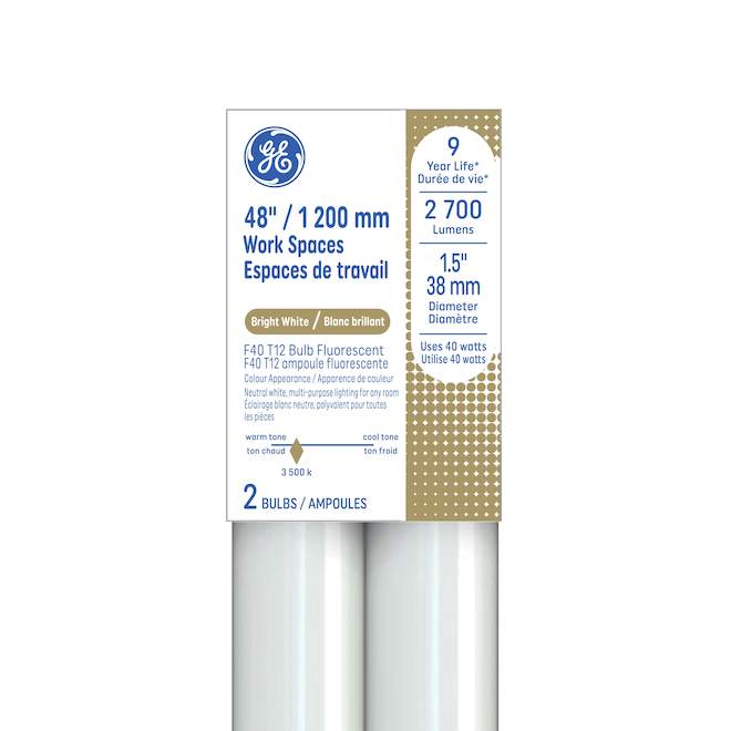 GE F40 T12 Fluorescent Bulbs 48-in for Work Spaces - Pack of 2