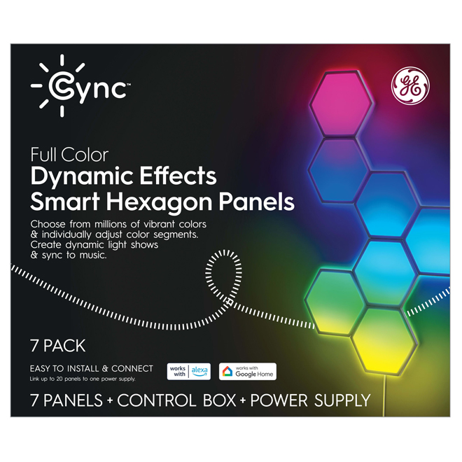 GE Cync Smart LED Hexagon Panels with Dynamic Effects and Control Box - Pack of 7