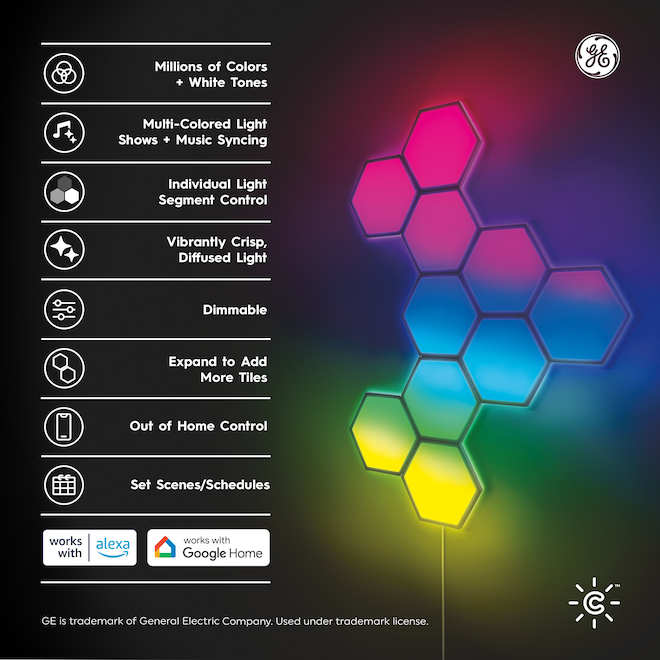 GE Cync Smart LED Hexagon Panels with Dynamic Effects and Control Box - Pack of 7