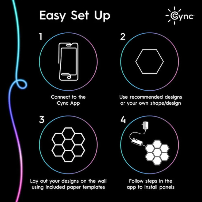 GE Cync Smart LED Hexagon Panels with Dynamic Effects and Control Box - Pack of 7