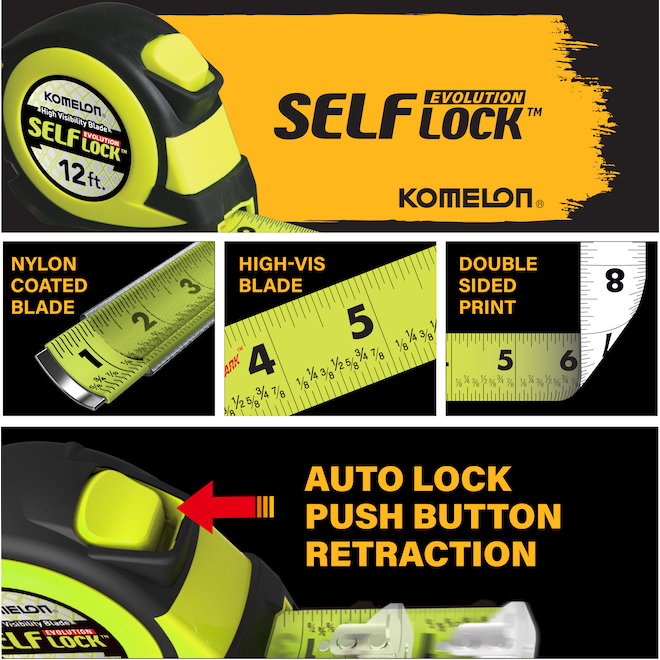 Komelon 12-ft Evolution Self-Lock High-Viz Tape Measure