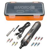 Worx 4V Cordless Rechargeable Screwdriver with LED Light (Charger, Hard Shell Case and 12 Bits Included)
