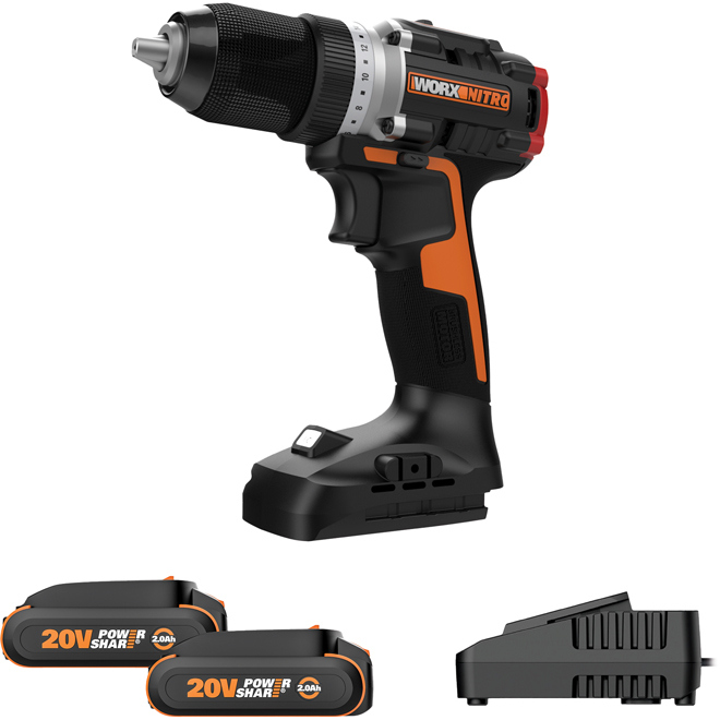 Worx Nitro 20V Compact Brushless 1/2-in Drill/Driver with Charger and 2 Batteries