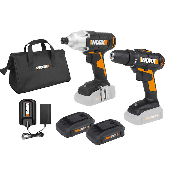 Ensemble de 2 perceuses-visseuses Worx sans fil 20 V Power Share 3/8 po avec DEL intégré, batteries incluses