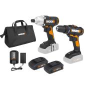 Ensemble de 2 perceuses-visseuses Worx sans fil 20 V Power Share 3/8 po avec DEL intégré, batteries incluses