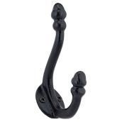 Richelieu Classic Double Hook - 4 3/8-in H x 31/32-in W - Matte Black - Forged Iron - 22 lbs. Load Capacity