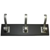 Richelieu Wall-Mounted 3-Hook Rack - Wood Base - Metal - 3-in H x 11 3/4-in W x 3 17/32-in D