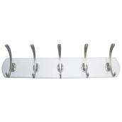 Richelieu Transitional Hook Rack - Matte Nickel - White Board - 3 1/2-in H x 21 29/64-in W x 3 7/64-in D